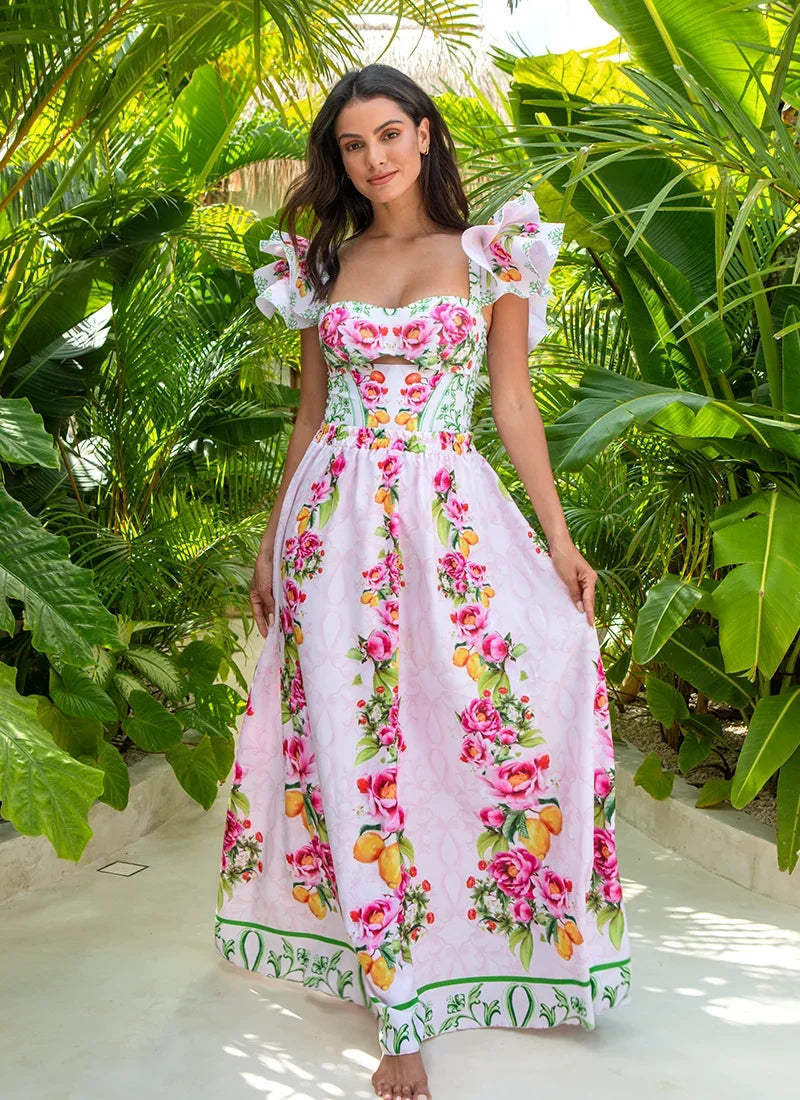 Lemon Floral Swimsuit - Ruffle Cutout Style