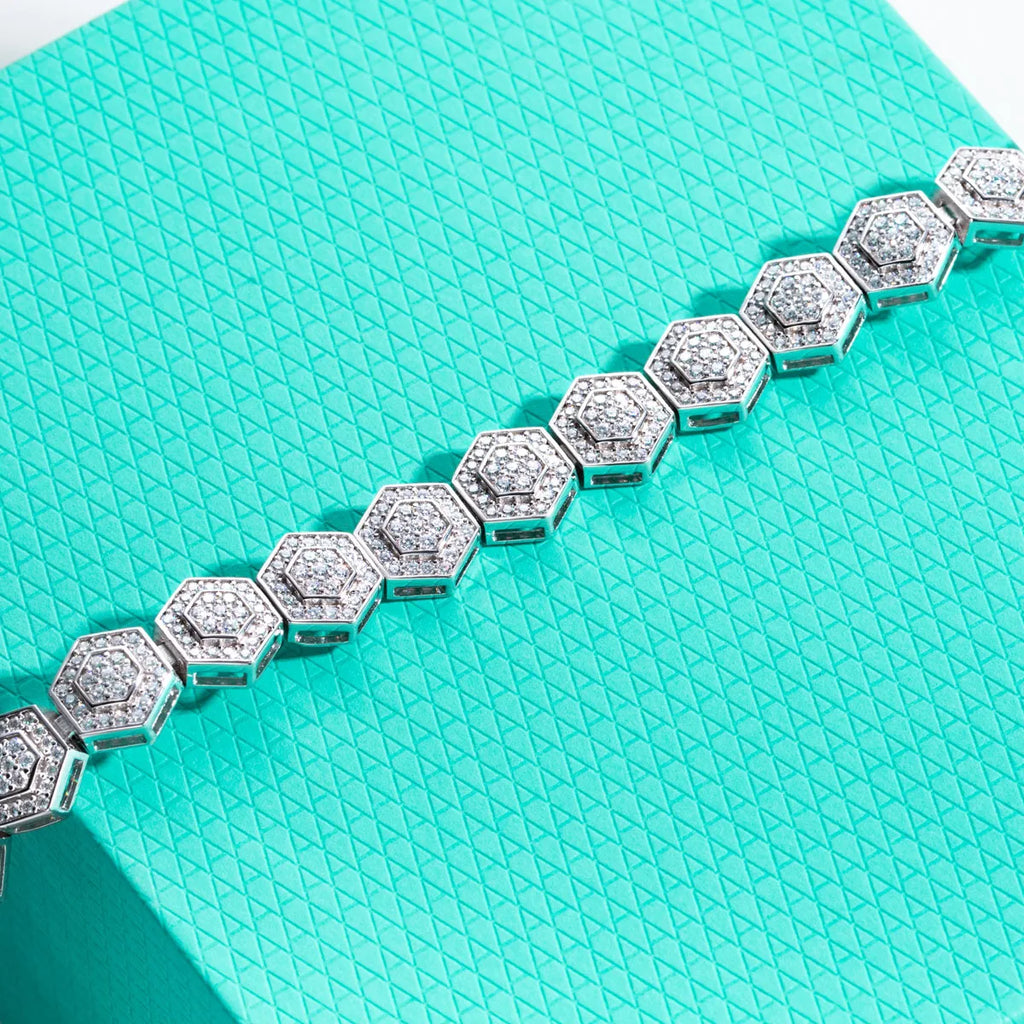 Moissanite Hexagon Bangle Bracelet - 925 Sterling Silver Statement