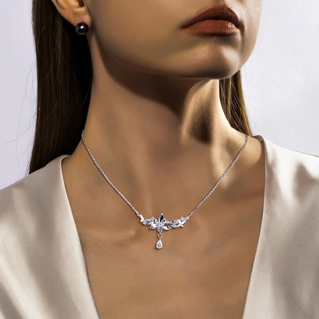 0.97ct Moissanite Orchid Pendant Necklace - 18K Gold Plated 925 Sterling Silver D Color