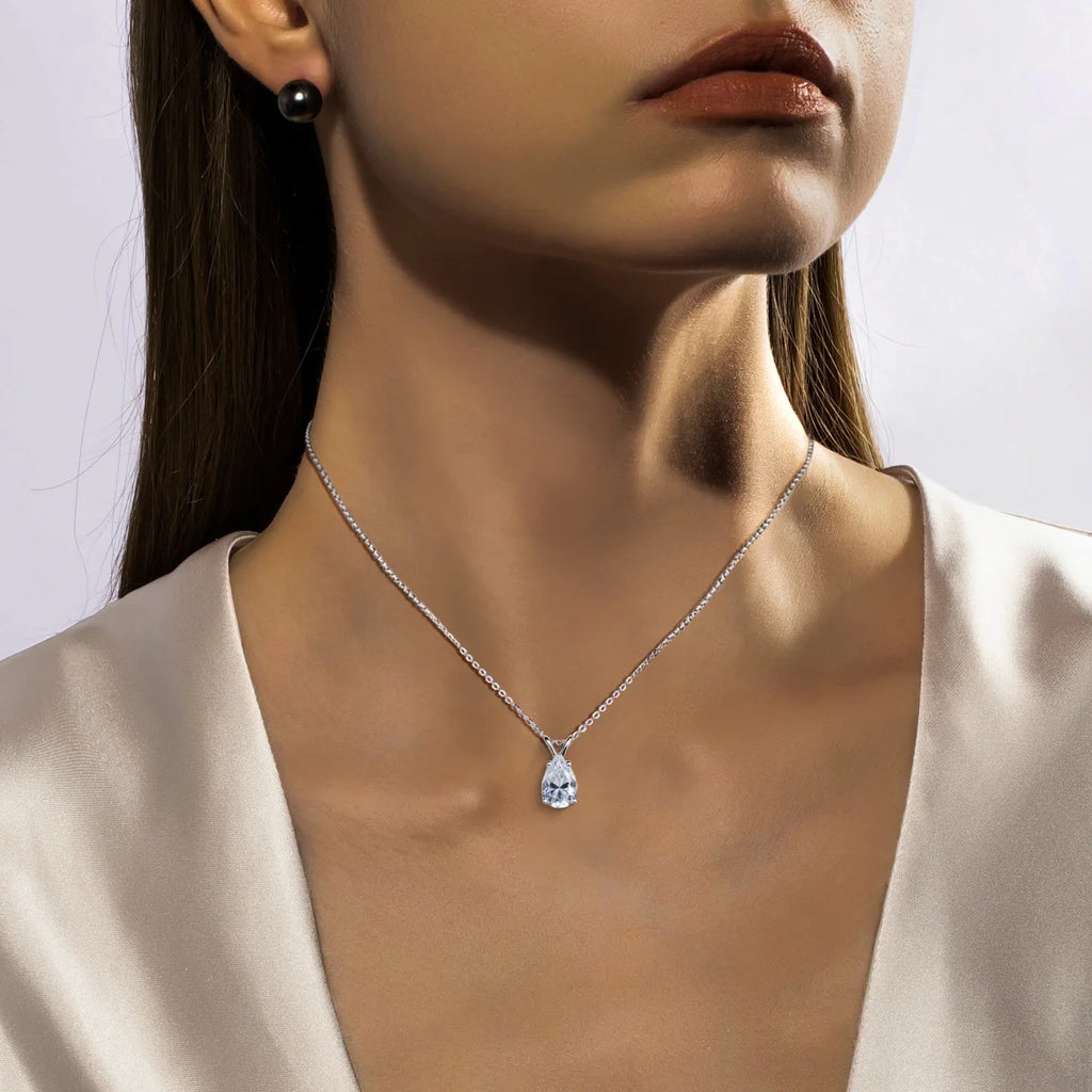 Pear Cut Moissanite Pendant Necklace - 925 Sterling Silver D Color