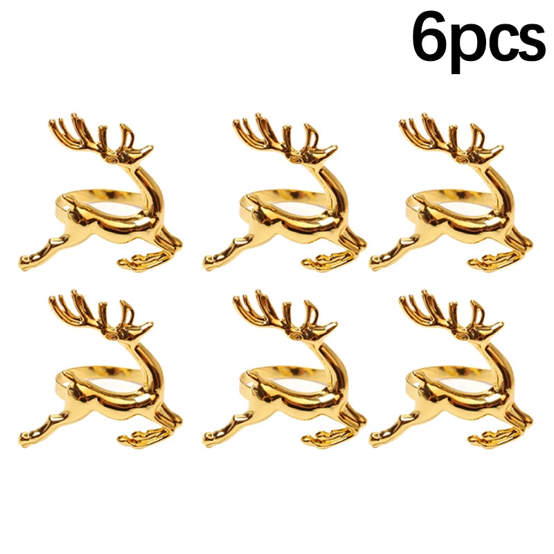 Set of six gold deer-shaped napkin holders on a white background with '6pcs' text.