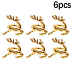 Set of six gold deer-shaped napkin holders on a white background with '6pcs' text.