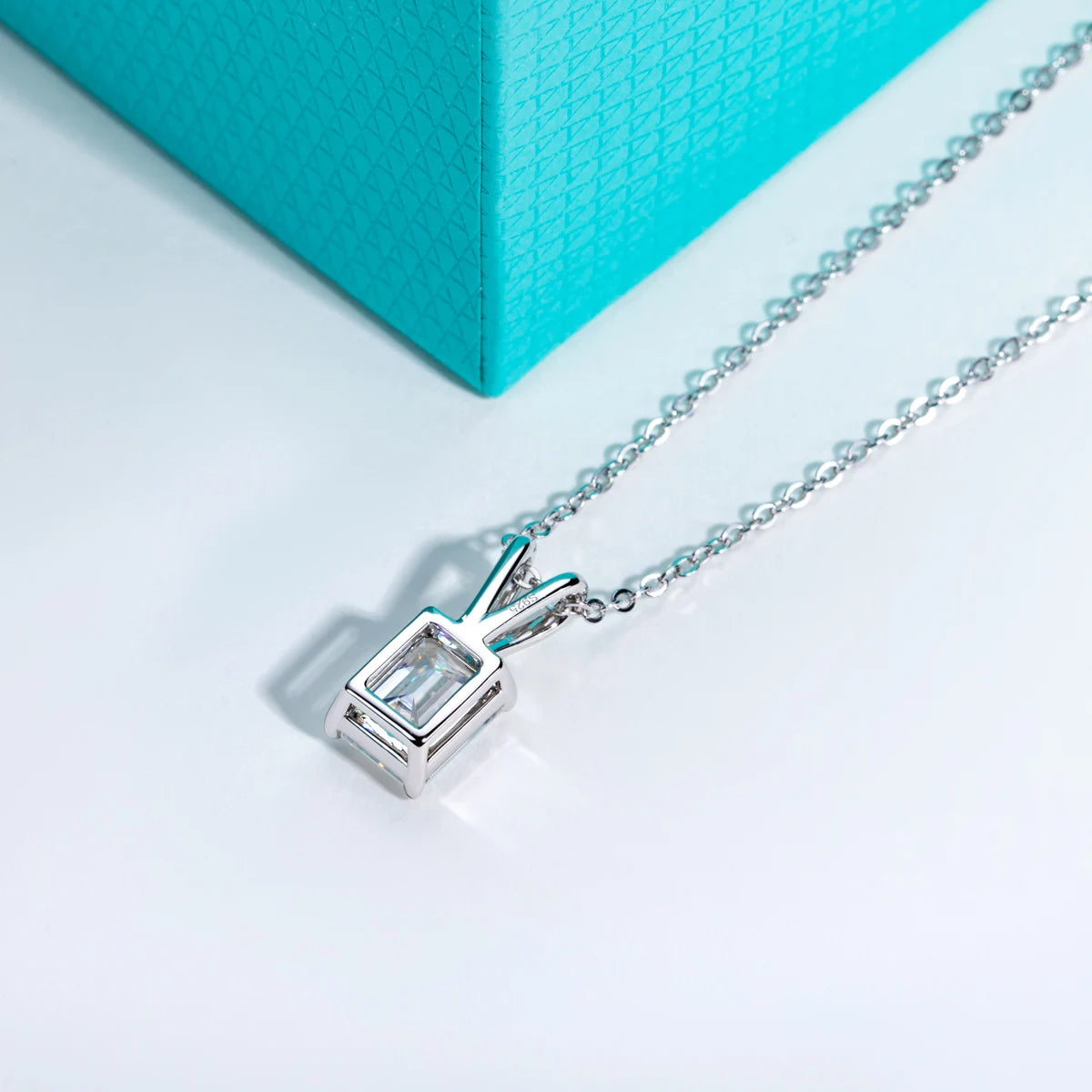 Emerald Cut Moissanite Pendant Necklace - 925 Sterling Silver D Color