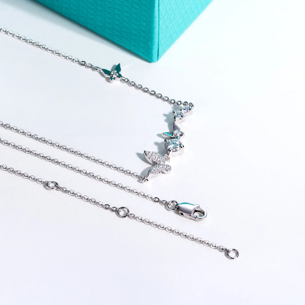 0.5ct Moissanite Butterfly Pendant Necklace - 18K Gold Plated 925 Sterling Silver D Color