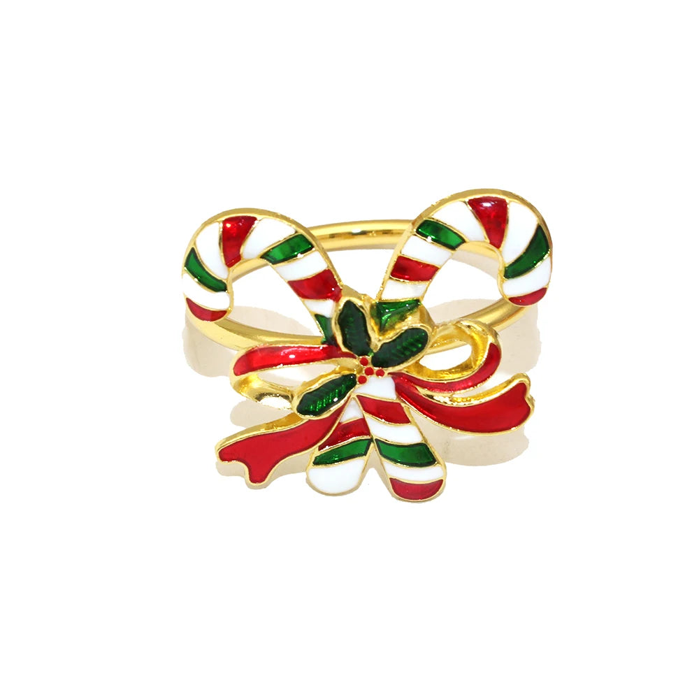 Colorful bow-shaped ring with gold trim on a white background