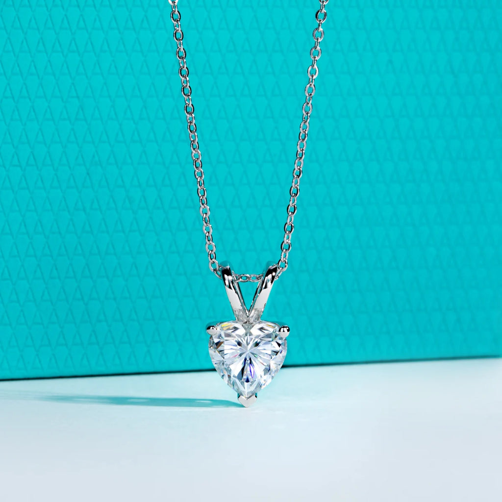 Heart Cut Moissanite Pendant Necklace - 925 Sterling Silver D Color