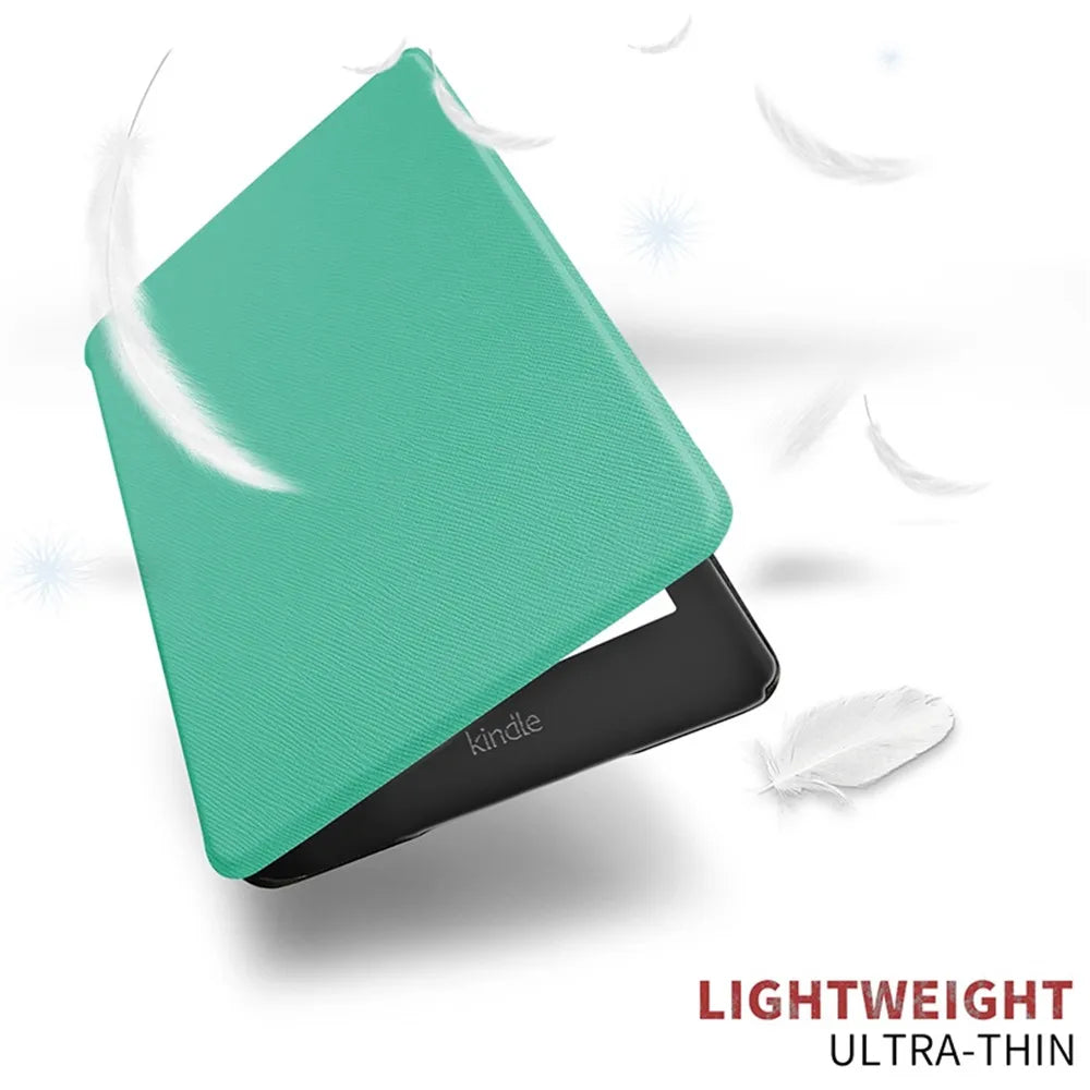 Green Kindle case on a white background with 'Lightweight Ultra-Thin' text.