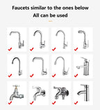 Illustration of various faucets with red checkmarks indicating compatibility.