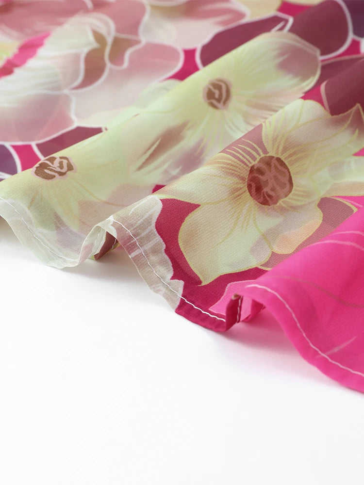 Floral scarf with pink and white flowers on a white background