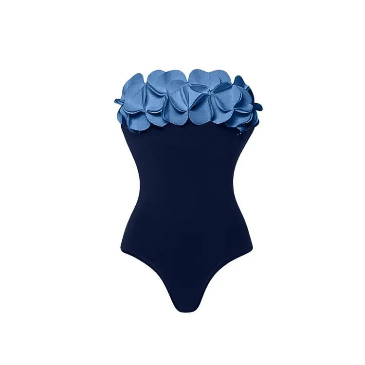 Off Shoulder 3D Flower Swimsuit - Bandeau Beachwear