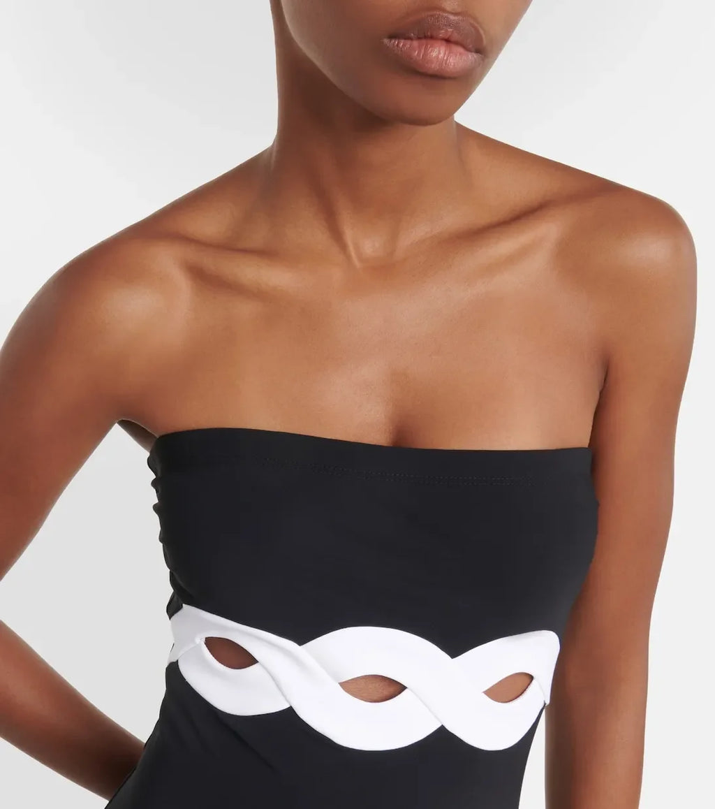 Cutout Swimsuit - Black and White Beachwear