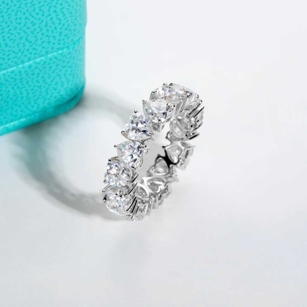 5mm Heart Cut D Color Moissanite Eternity Band - 18K Gold Plated Sterling Silver