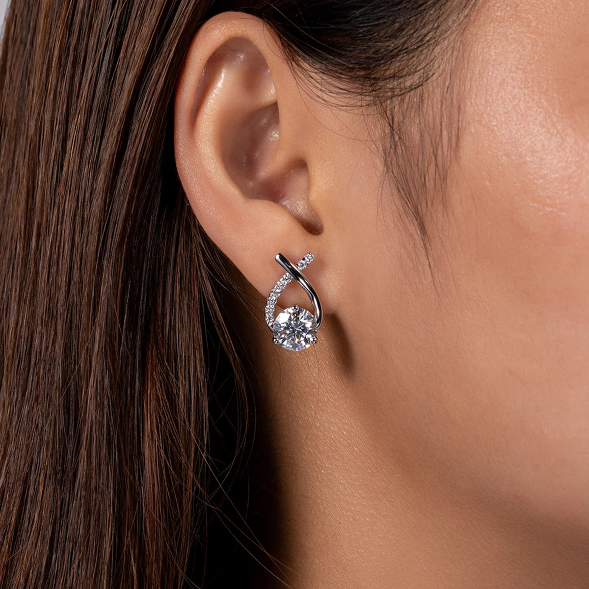 4ct D-Color Moissanite Stud Earrings - 18K Gold Plated Sterling Silver