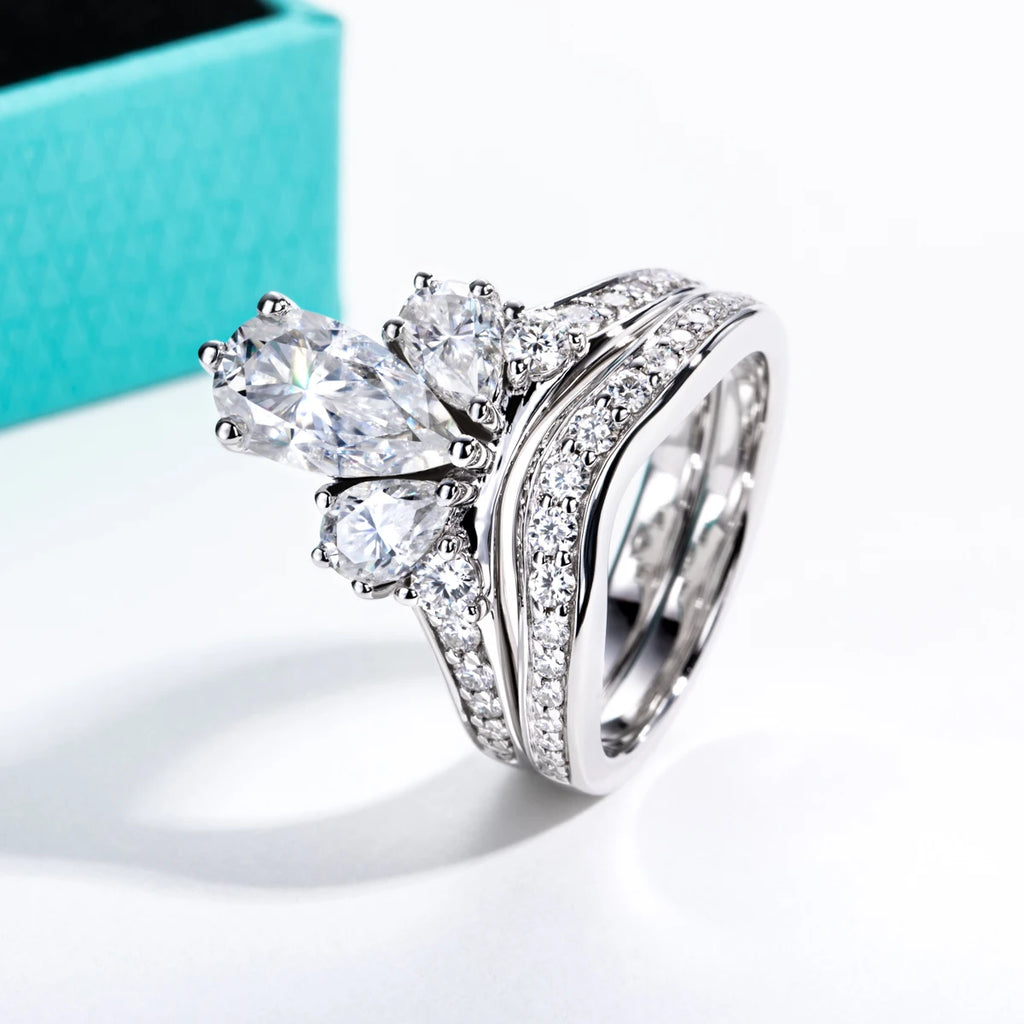 3.78ct Pear Cut D-Color Moissanite Bridal Ring Set - 925 Sterling Silver