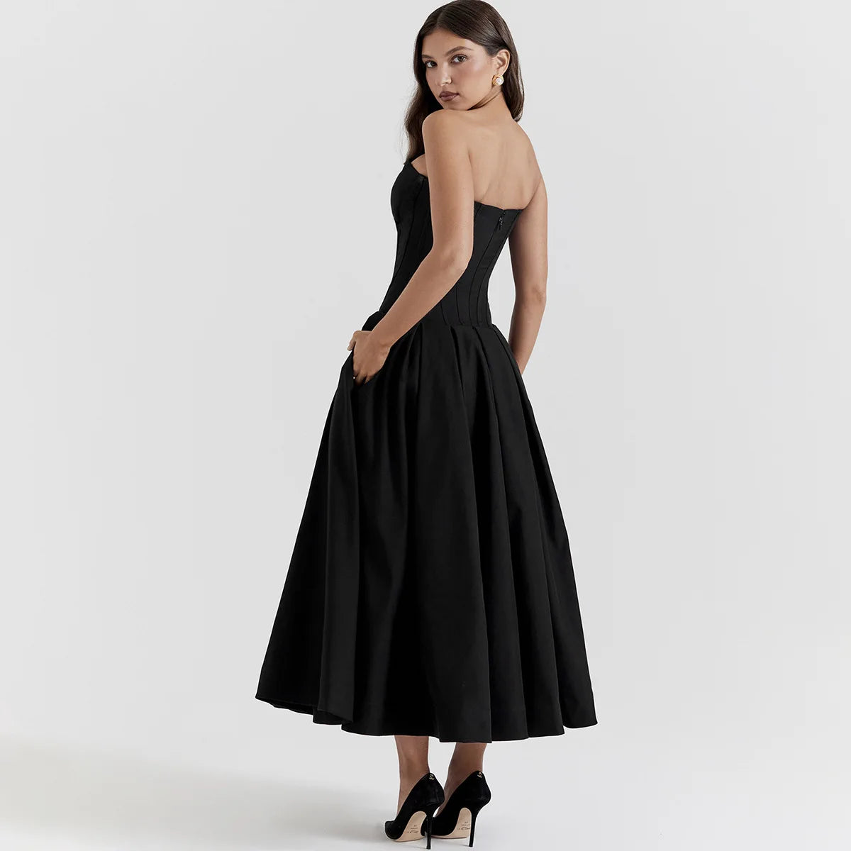 Strapless Corset Midi Dress - Cottagecore Style