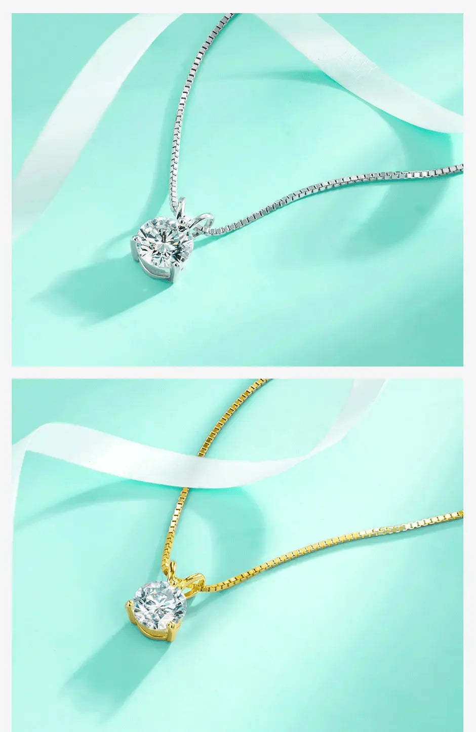 1ct Round Cut Moissanite Pendant Necklace - 18K Gold Plated D Color