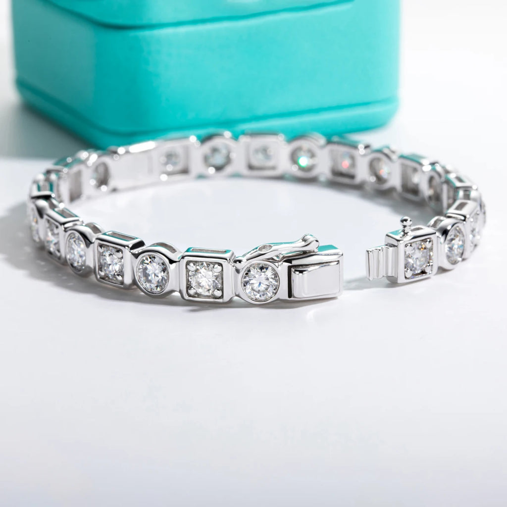 4.5mm Moissanite Bezel Bracelet - 925 Sterling Silver White Gold Plated