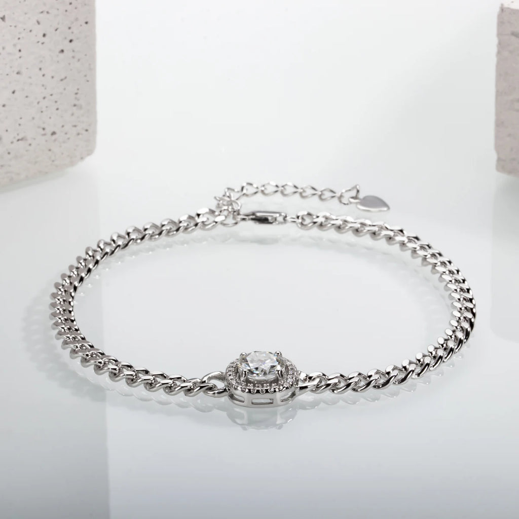 Moissanite Link Bracelet - 925 Sterling Silver Adjustable