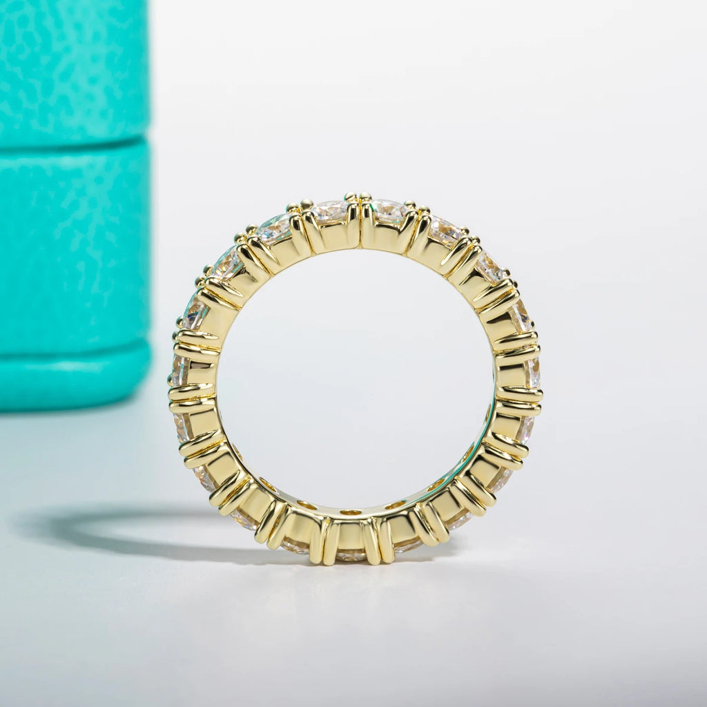 3.5mm D Color Moissanite Eternity Band - 14K Gold Plated Sterling Silver Ring