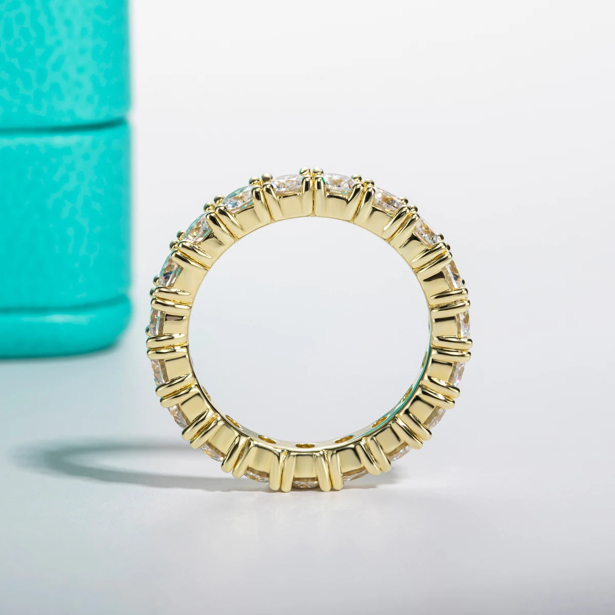 3.5mm D Color Moissanite Eternity Band - 14K Gold Plated Sterling Silver Ring