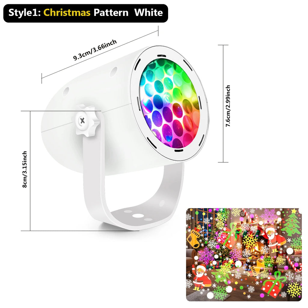 White LED light projector with Christmas pattern on a white background