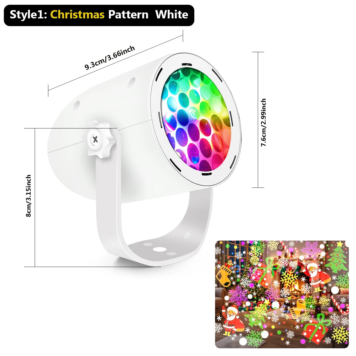 White LED light projector with Christmas pattern on a white background