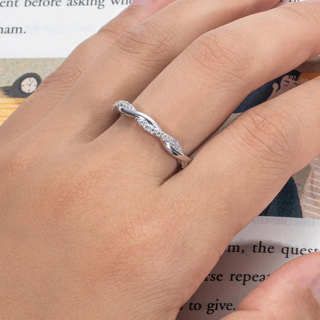 1.3mm D Color Moissanite Eternity Band - Ultra Delicate Sterling Silver Ring