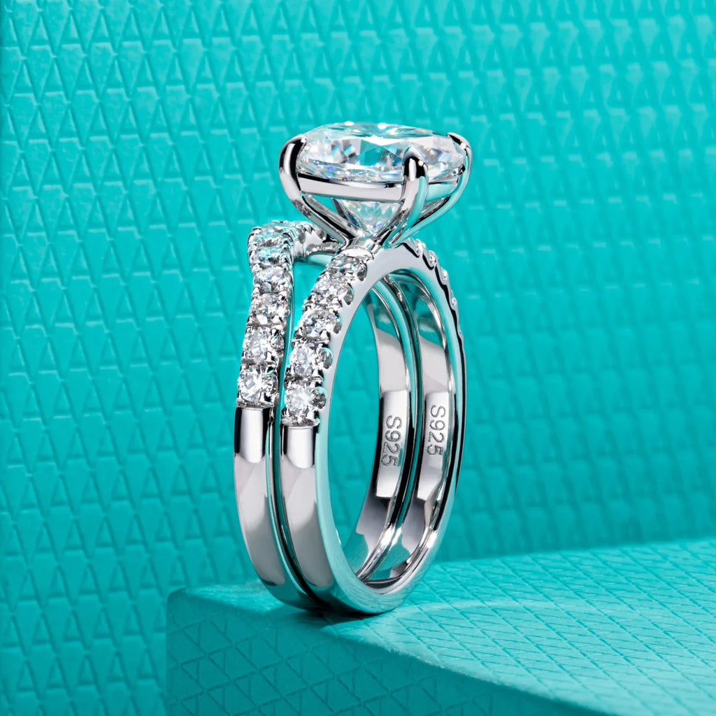 3.64ct Oval Cut D-Color Moissanite Bridal Ring Set - 925 Sterling Silver