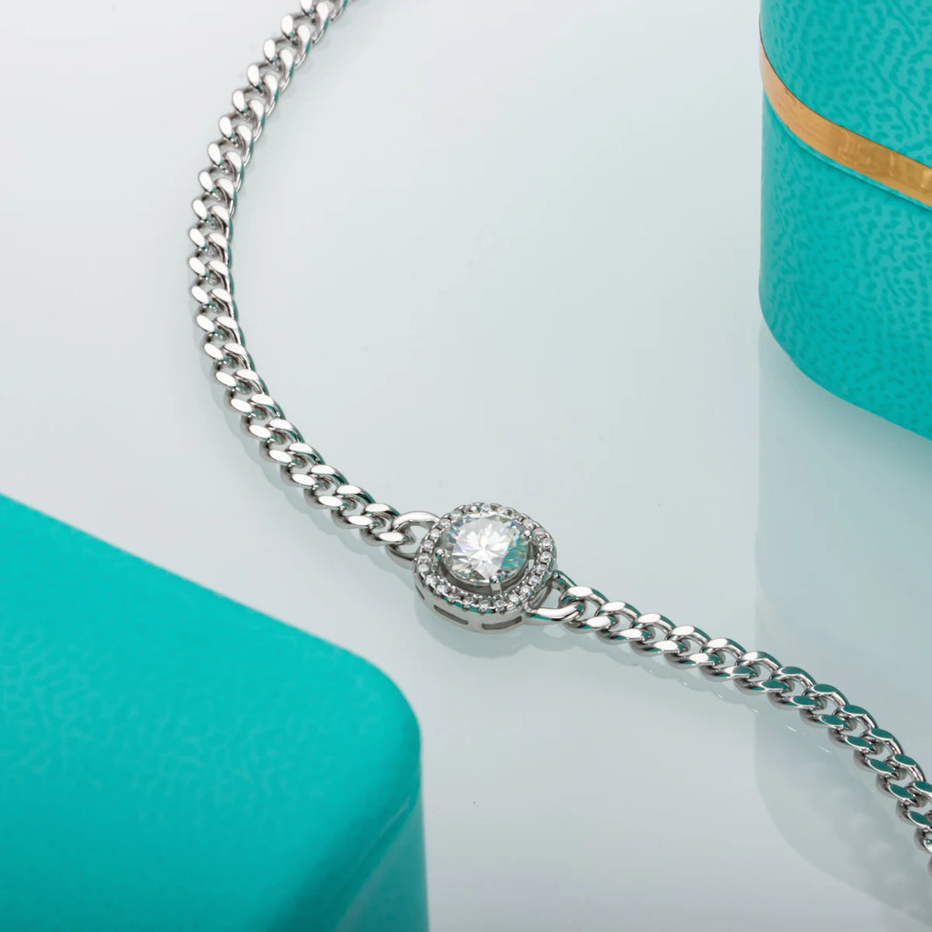 Moissanite Link Bracelet - 925 Sterling Silver Adjustable