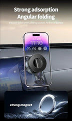 Smartphone holder with digital display on a car dashboard, featuring strong adsorption and angular folding.
