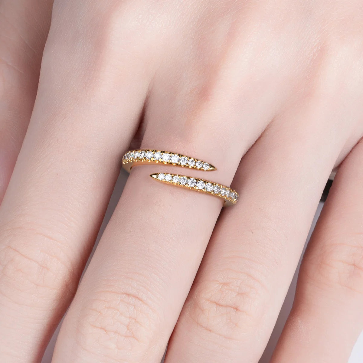 1.5mm D Color Moissanite Adjustable Open Band - Yellow Gold Plated Ring