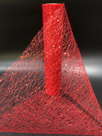 Red glittery mesh fabric on a black background
