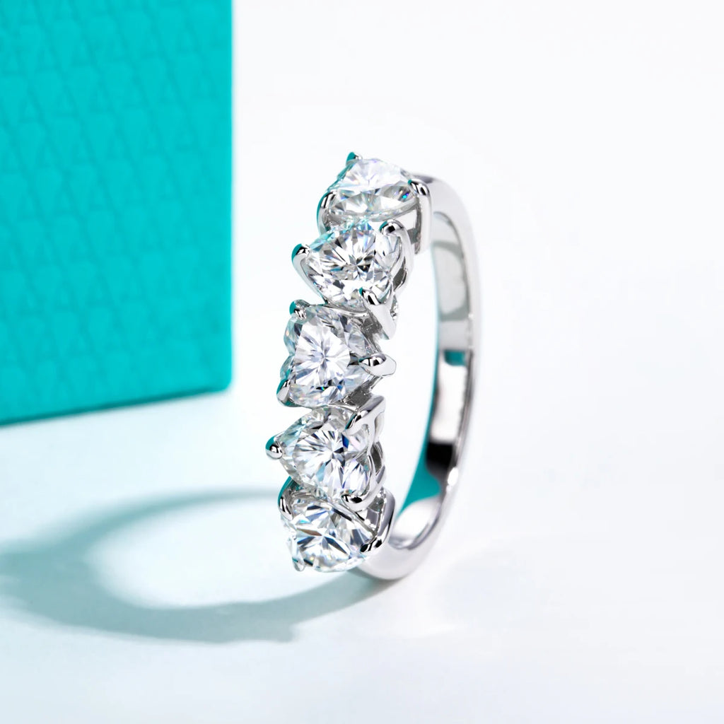 Heart Cut D Color Moissanite Eternity Band 2.5cttw - 18K Gold Plated Sterling Silver