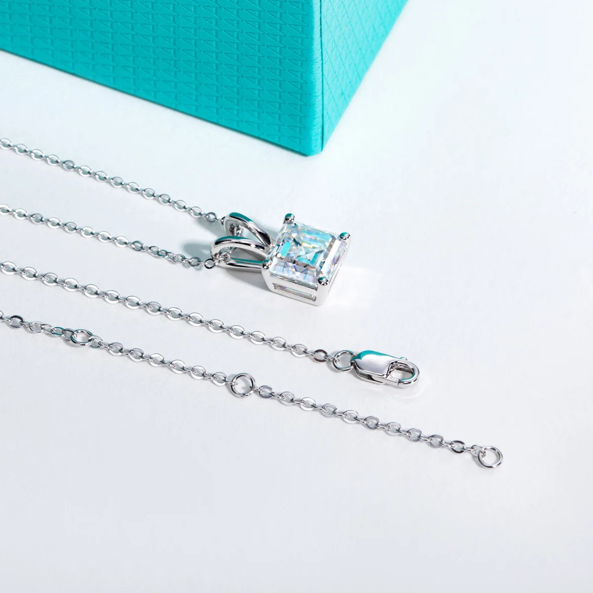 Asscher Cut Moissanite Pendant Necklace - 925 Sterling Silver D Color