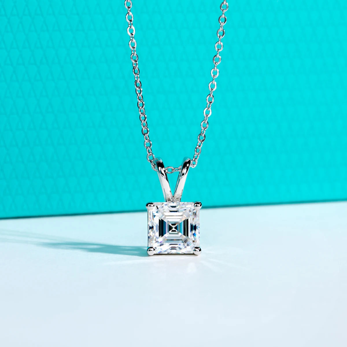 Asscher Cut Moissanite Pendant Necklace - 925 Sterling Silver D Color