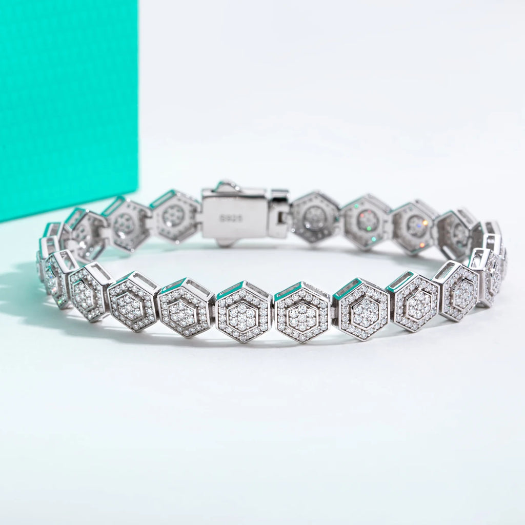 Moissanite Hexagon Bangle Bracelet - 925 Sterling Silver Statement