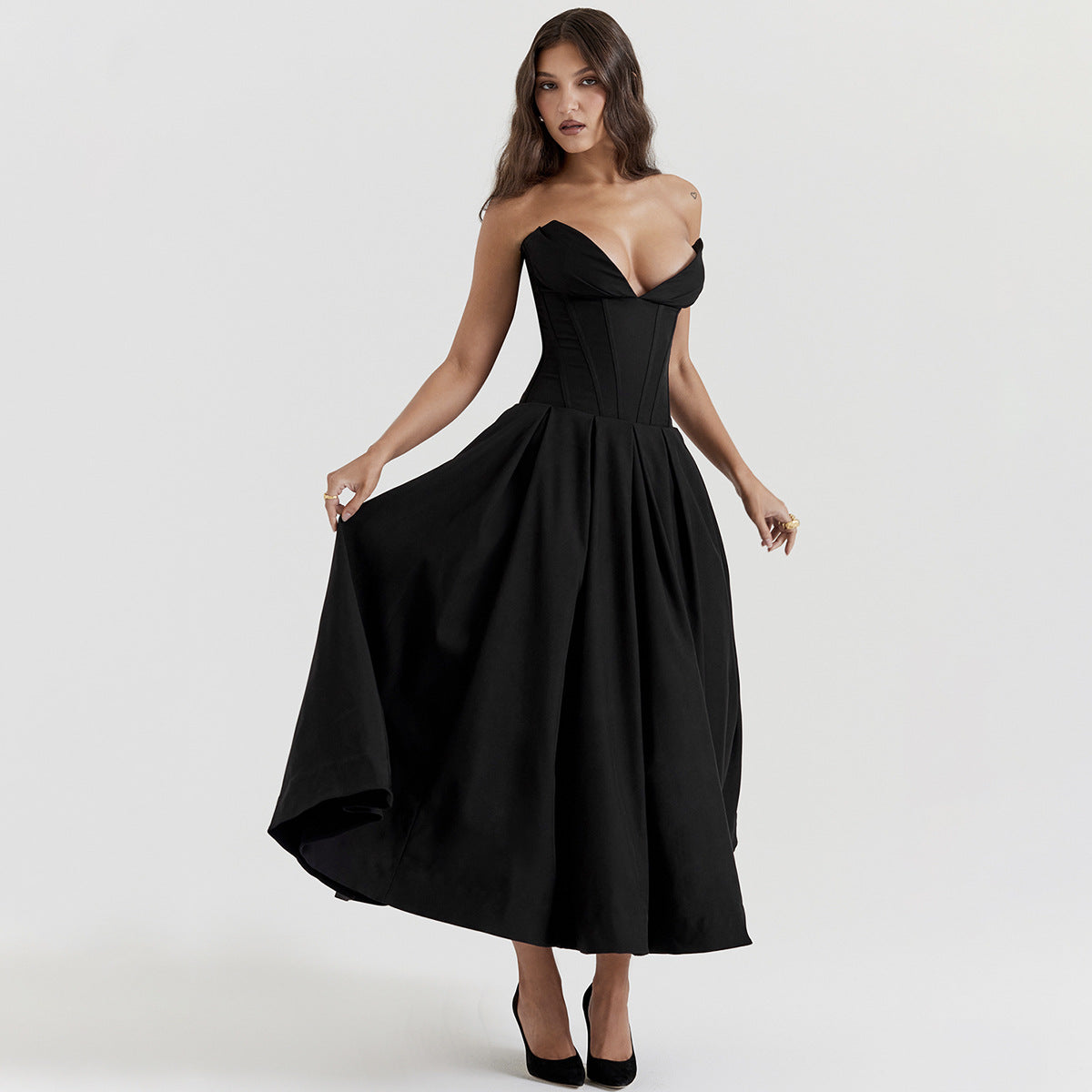 Strapless Corset Midi Dress - Cottagecore Style