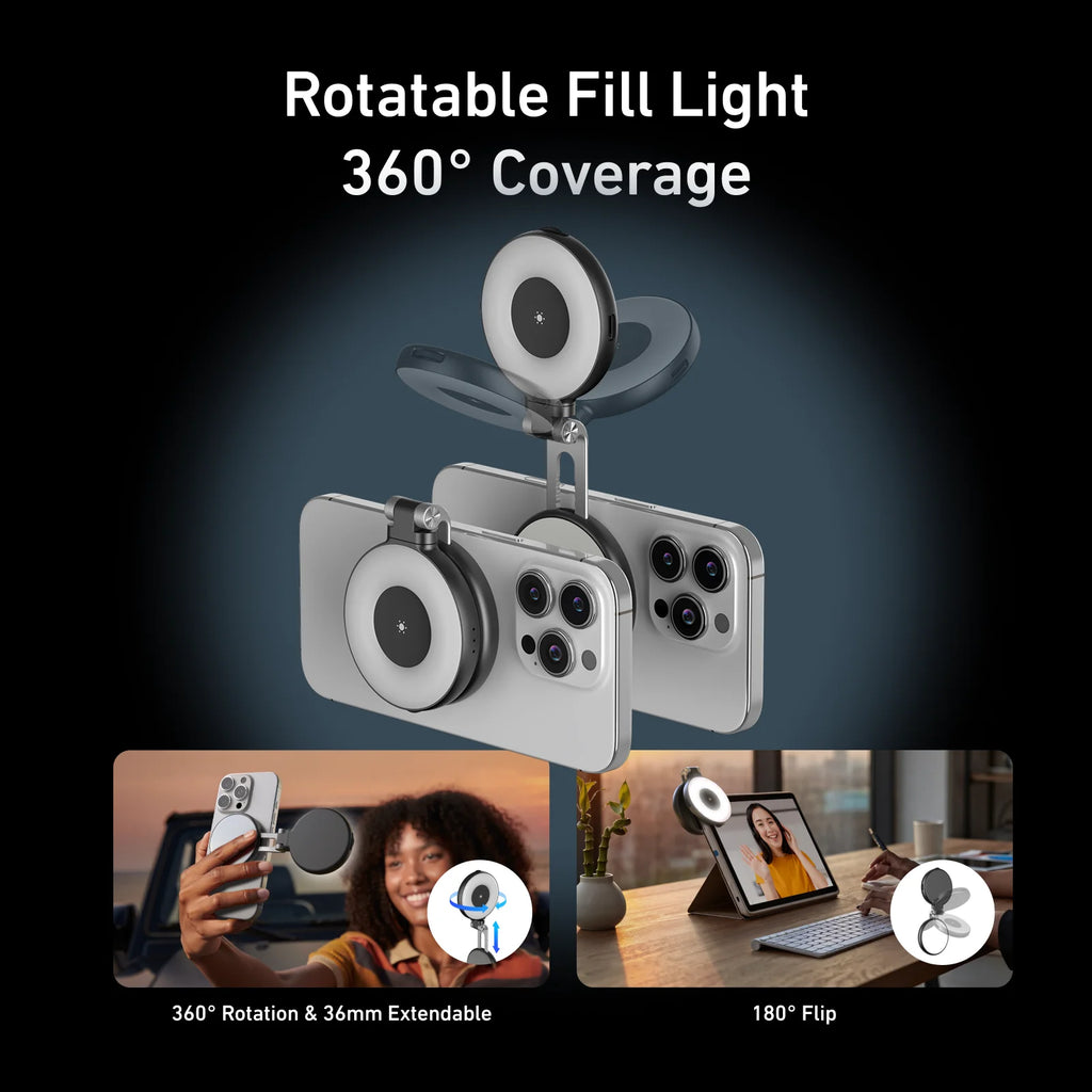 Rotatable fill light with 360° coverage on a dark background
