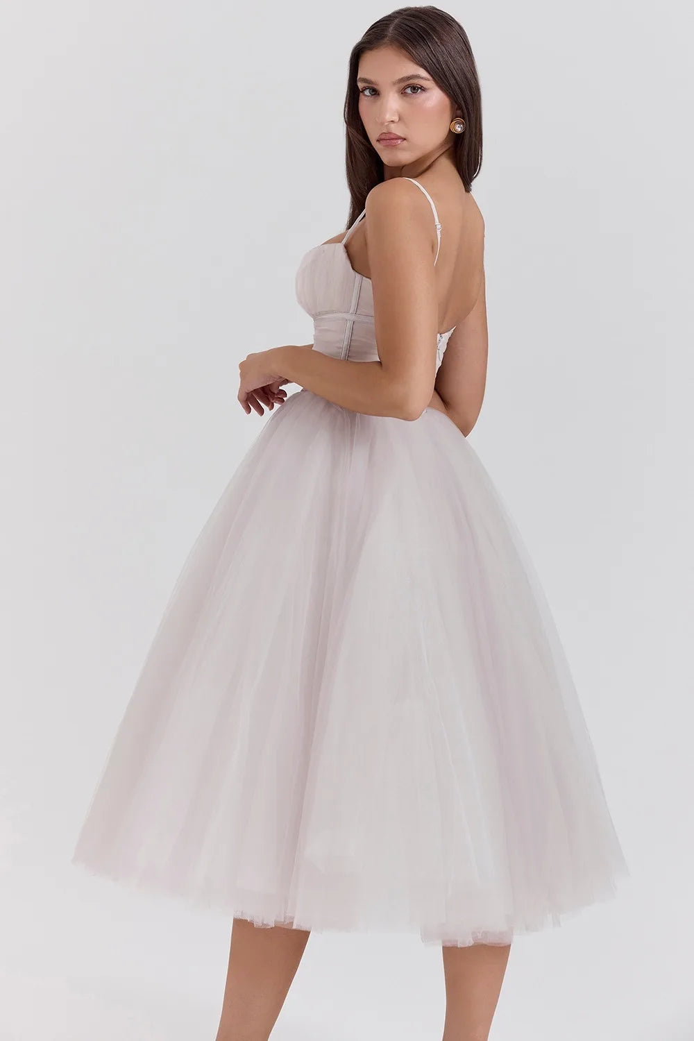 Pleated Ball Gown Midi Dress - Cottagecore Style