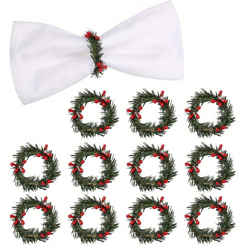 Mini Christmas Wreath Napkin Rings – 12-Piece Decorative Set
