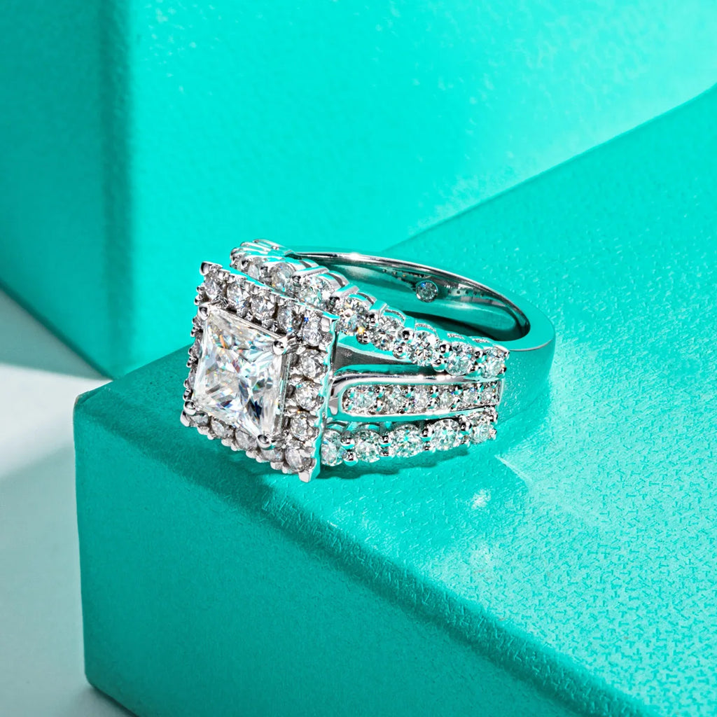 3.8ct Princess Cut D-Color Moissanite Engagement Ring - 925 Sterling Silver