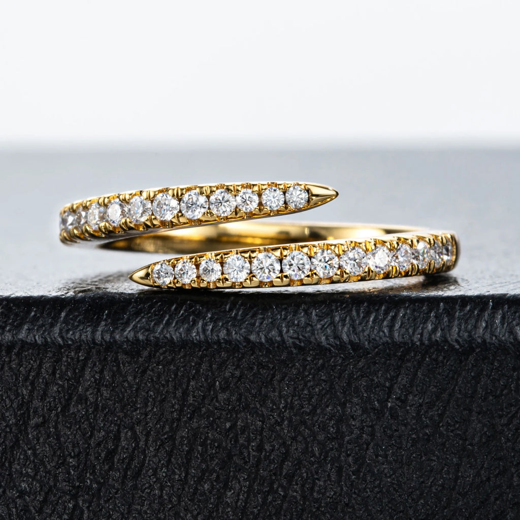 1.5mm D Color Moissanite Adjustable Open Band - Yellow Gold Plated Ring