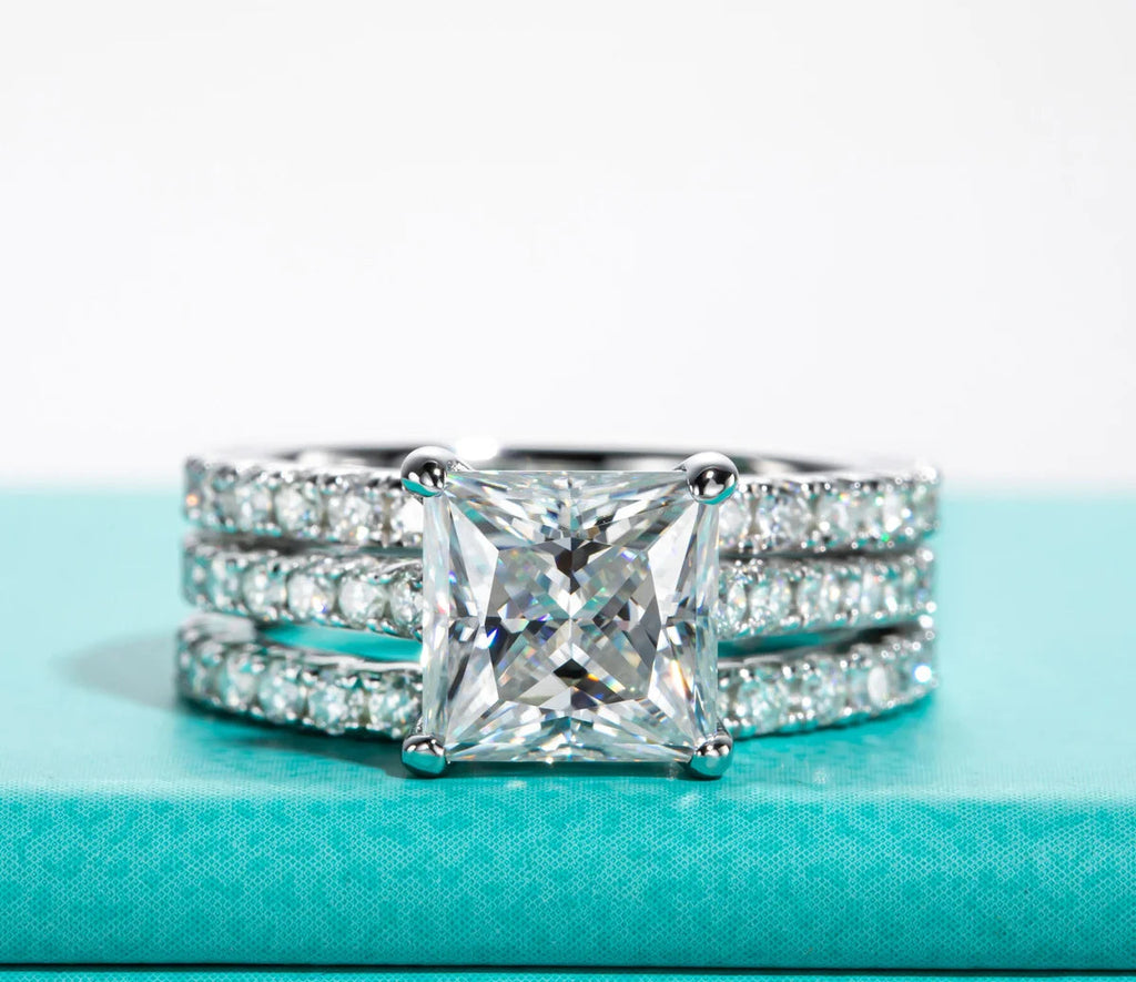 3ct Princess Cut D-Color Moissanite Bridal Ring Set - 925 Sterling Silver