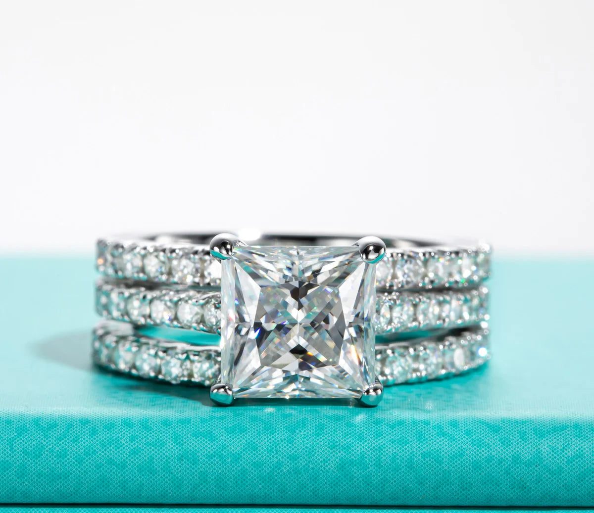 3ct Princess Cut D-Color Moissanite Bridal Ring Set - 925 Sterling Silver