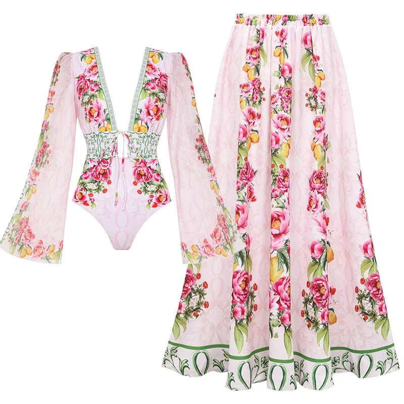 Lemon Floral Swimsuit - Ruffle Cutout Style