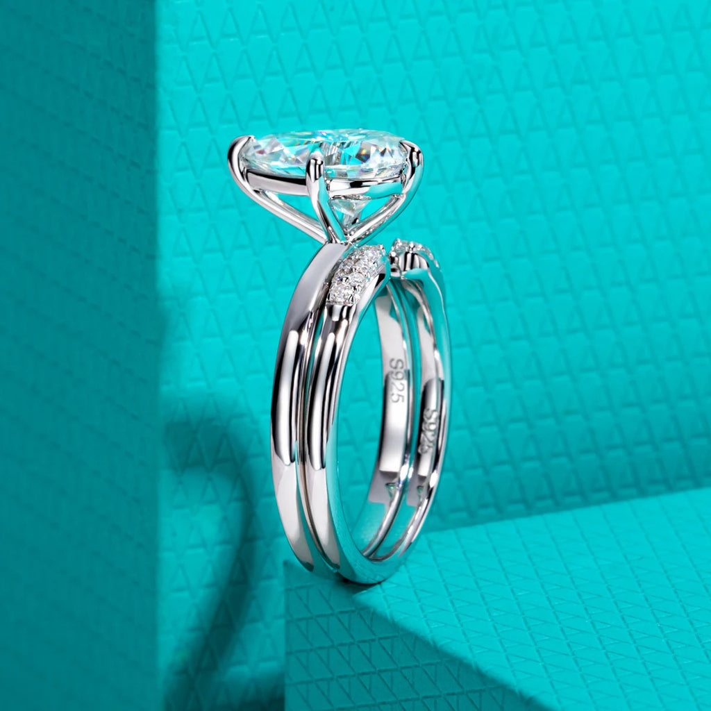 3ct Pear Moissanite Bridal Ring Set - 925 Sterling Silver