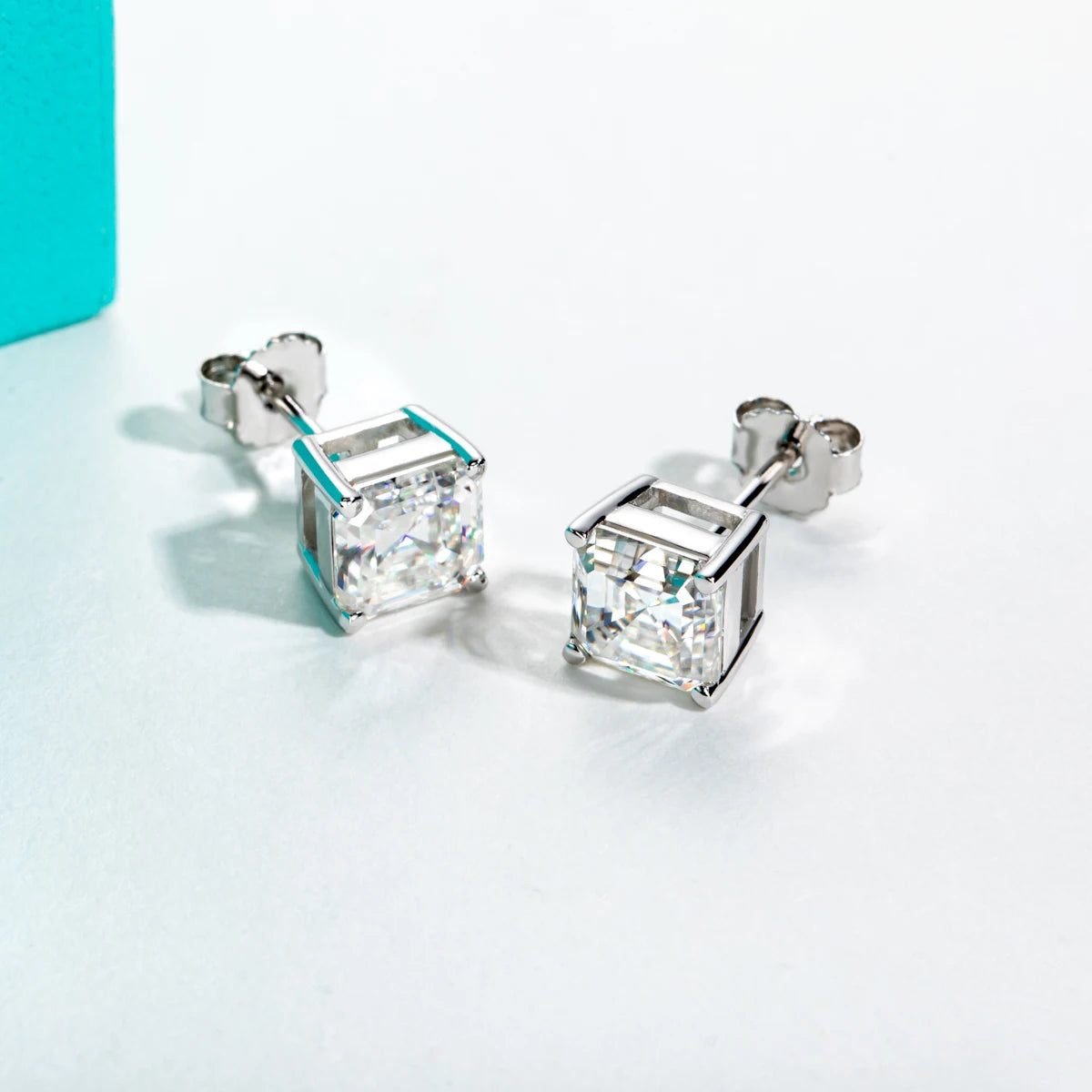 Asscher Cut Moissanite Stud Earrings - 10K Gold Post