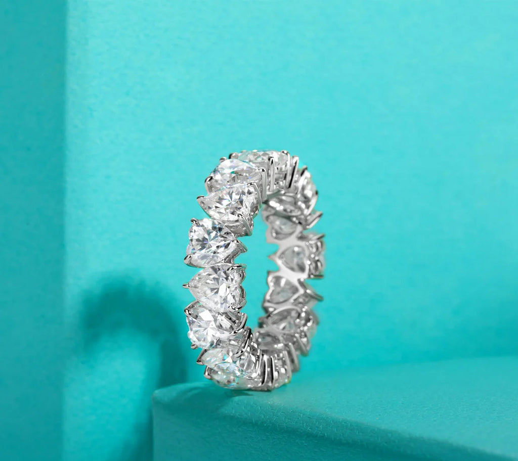 5mm Heart Cut D Color Moissanite Eternity Band - 18K Gold Plated Sterling Silver