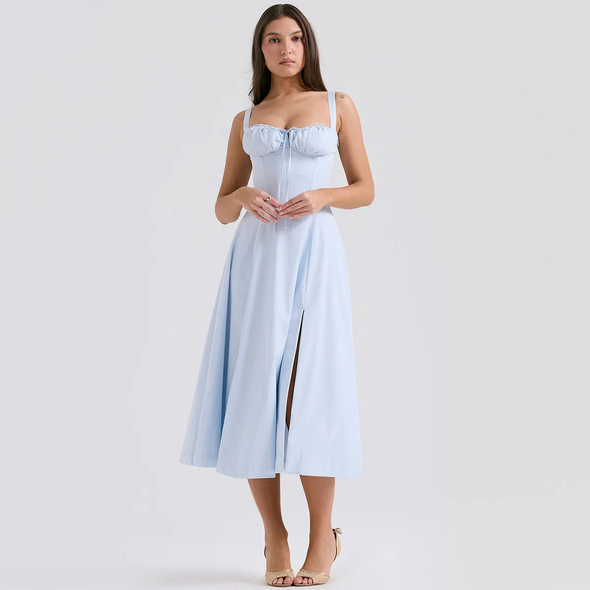 Floral Print Spaghetti Strap Midi Dress with Slit - Cottagecore Style