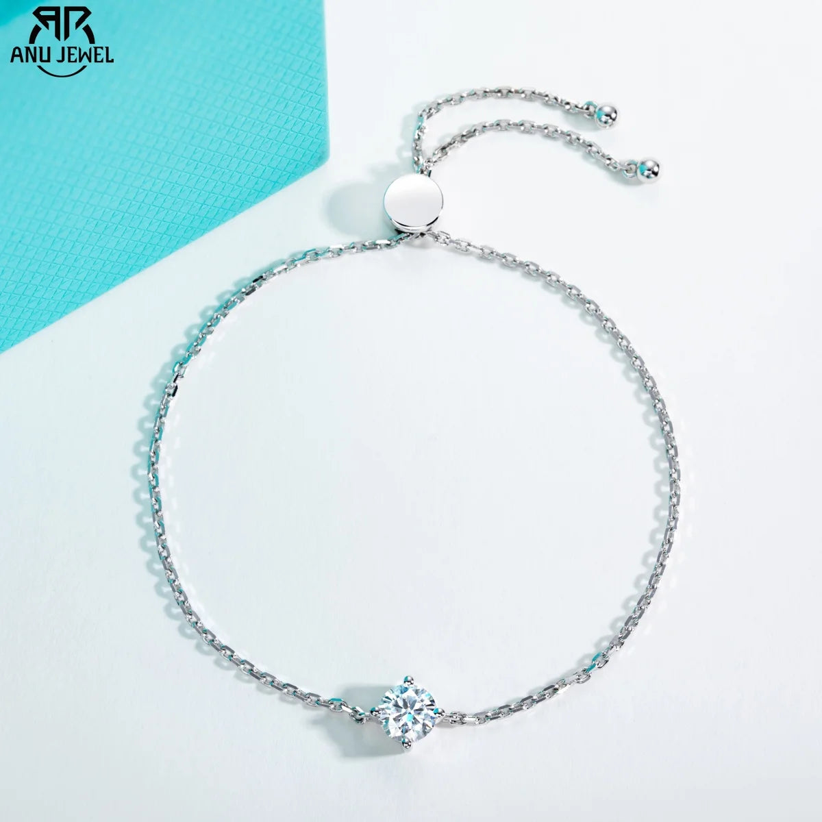 1ct Moissanite Bracelet - 925 Sterling Silver Adjustable 12.5cm